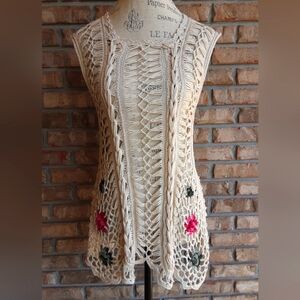 Venice Blue Crocheted Floral Boho Festival Sleeveless Top.   Free size.